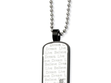 Two-Tone Stainless Steel Dream Live Believe Necklace with CZ - 24 Inch Online now