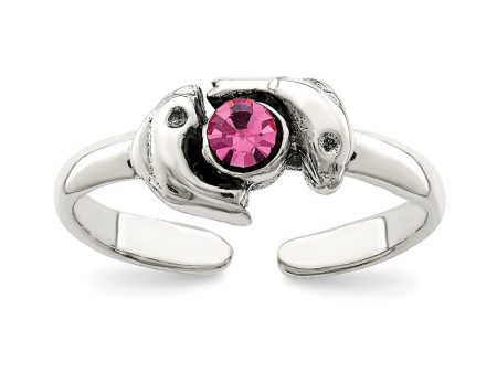 Dolphin and Pink Cubic Zirconia Toe Ring in Antiqued Sterling Silver For Cheap