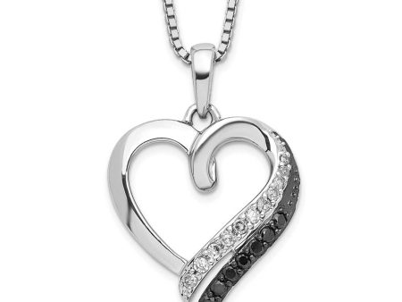 1 5 Cttw Black & White Diamond 17mm Heart Necklace in Sterling Silver Online Hot Sale