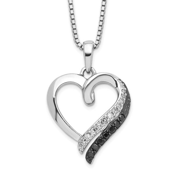 1 5 Cttw Black & White Diamond 17mm Heart Necklace in Sterling Silver Online Hot Sale