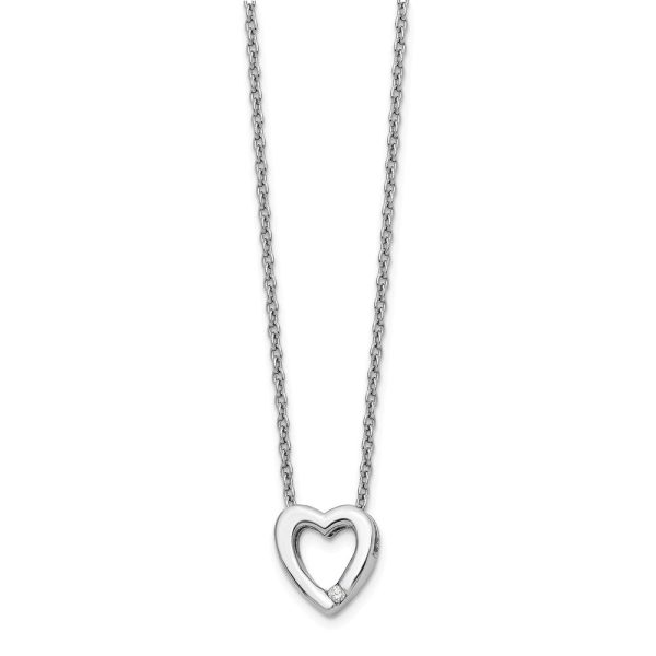 12mm Diamond Open Heart Necklace in Rhodium Plated Silver, 18-20 Inch Online Hot Sale