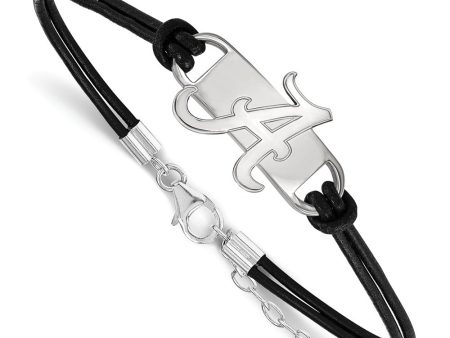 Sterling Silver Univ. of Alabama Small Leather Bracelet, 7 Inch For Cheap