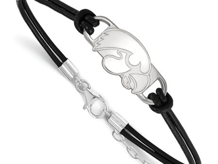 Sterling Silver University of Iowa Small Leather Bracelet, 7 Inch Online now