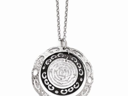 Two Tone Cutout Circle Necklace in Black Plated Sterling Silver, 18 in Hot on Sale