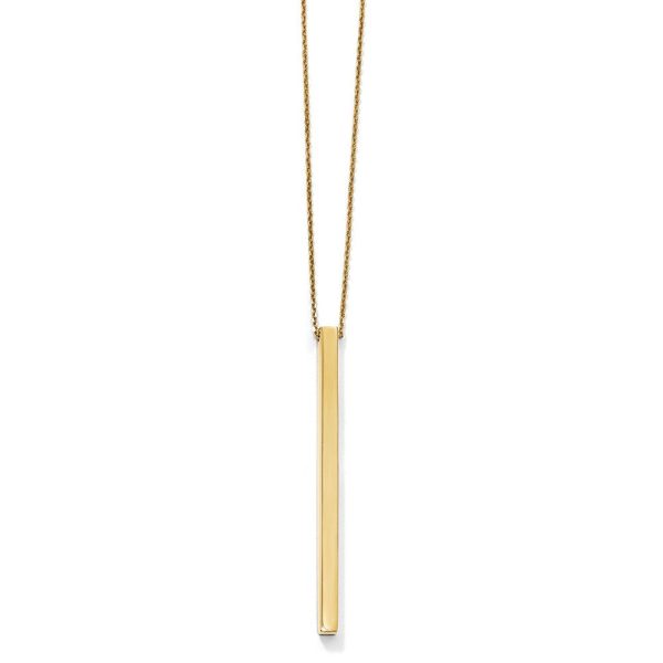 14k Yellow Gold Polished 3mm Vertical Bar Necklace, 16-18 Inch Online Sale