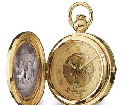 Charles Hubert Gold Finish Brass 2-Photo Insert Pocket Watch Online Sale