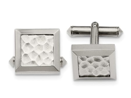 Men s Titanium 16mm Square Polished and Hammered Cuff Links Online