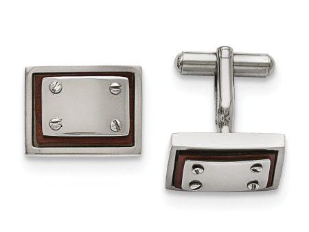 Men s Stainless Steel and Wood Inlay 20mm Rectangular Cuff Links Discount