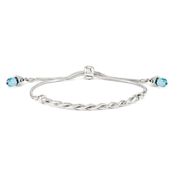 Sterling Silver & Blue Crystal Twisted Bar Adjustable Starter Bracelet Discount