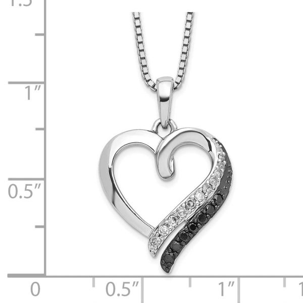 1 5 Cttw Black & White Diamond 17mm Heart Necklace in Sterling Silver Online Hot Sale