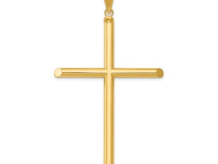 14k Yellow Gold X-Large 4mm Hollow Tube Cross Pendant For Sale