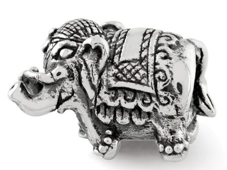 Double Sided Circus Elephant Bead Charm in Antiqued Sterling Silver For Sale