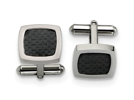 Men s Stainless Steel and Black Carbon Fiber Convex Cuff Links For Discount