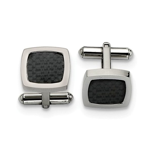 Men s Stainless Steel and Black Carbon Fiber Convex Cuff Links For Discount