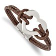 Stainless Steel Heart and Brown Leather Bracelet, 7.5 Inch Online now