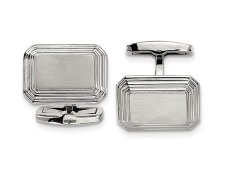 Men s Stainless Steel Brushed & Polished Step Edge Cuff Links For Discount