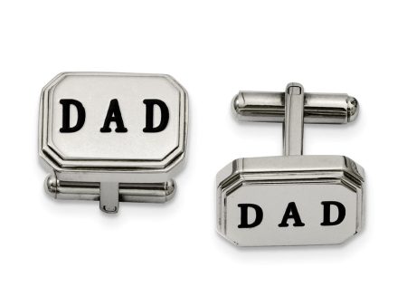 Men s Stainless Steel & Blk Enamel Rectangular Octagon DAD Cuff Links Cheap