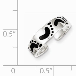 Black Enameled Footprints Toe Ring in Sterling Silver Hot on Sale