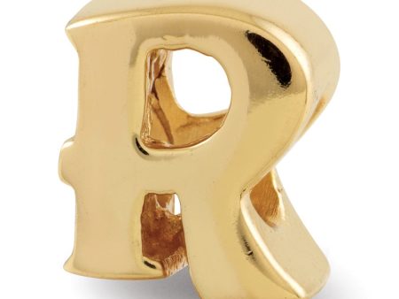 Letter R Bead Charm in 14k Yellow Gold Plated Sterling Silver Online now