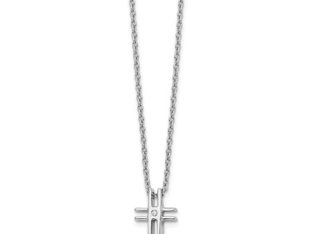 .01 Carat Diamond Cross Necklace in Rhodium Plated Silver, 18-20 Inch Hot on Sale