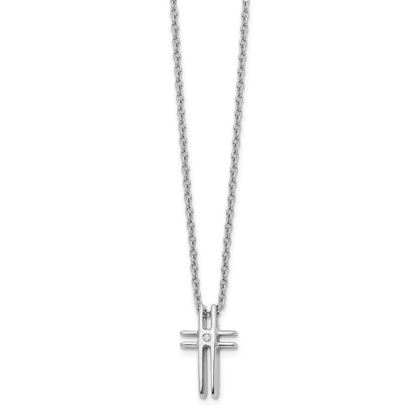 .01 Carat Diamond Cross Necklace in Rhodium Plated Silver, 18-20 Inch Hot on Sale