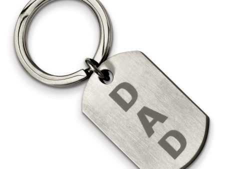 Brushed DAD Dog Tag Key Chain in Stainless Steel For Sale