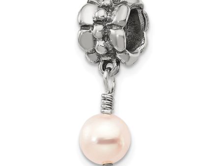 6mm Pink FW Cultured Pearl & Sterling Silver Dangle Bead Charm Online Hot Sale