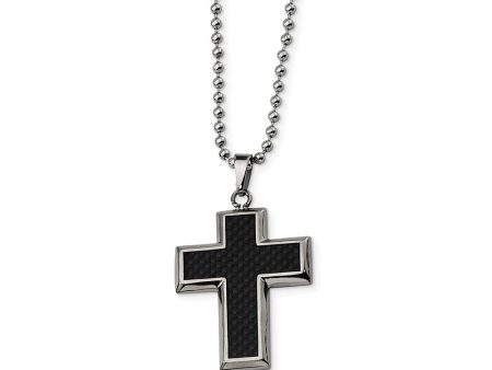 Titanium and Black Carbon Fiber Cross Necklace 22 Inch For Sale