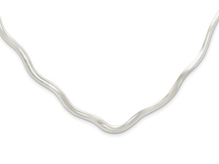 3mm Sterling Silver Wavy V-Shape Slip On Neck Collar, 14 Inch Supply