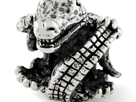 3D Alligator Bead Charm in Antiqued Sterling Silver on Sale