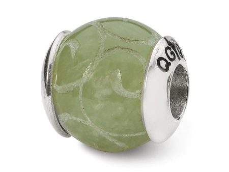 Etched Jade Stone & Sterling Silver Bead Charm, 13mm Discount