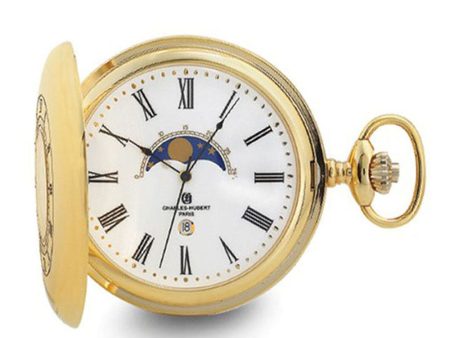 Charles Hubert Gold Finish Open Window Moon Phase Pocket Watch Online now