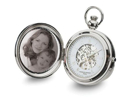 Charles Hubert Chrome Finish Brass Photo Insert 48mm Pocket Watch Sale