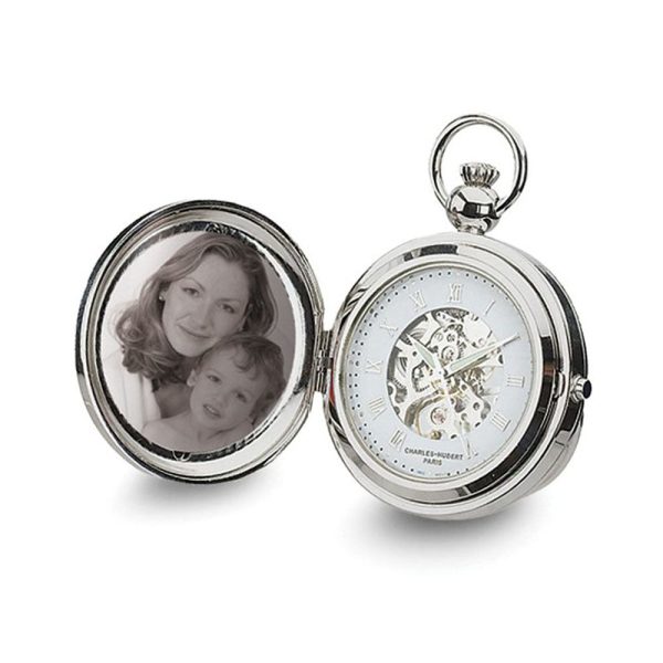 Charles Hubert Chrome Finish Brass Photo Insert 48mm Pocket Watch Sale