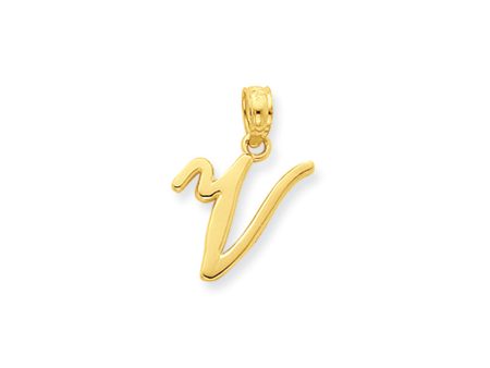 14k Yellow Gold, Mimi Collection, Small Script Initial V Pendant Sale