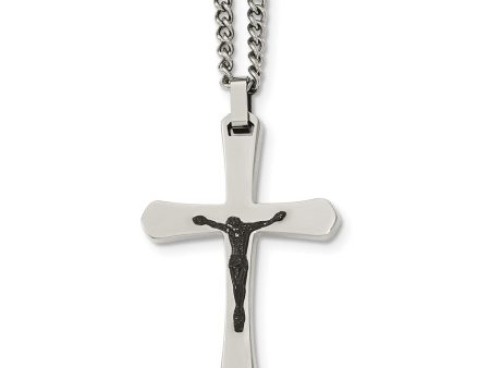 Two Tone Crucifix Cross Necklace in Stainless Steel, 24 Inch Fashion