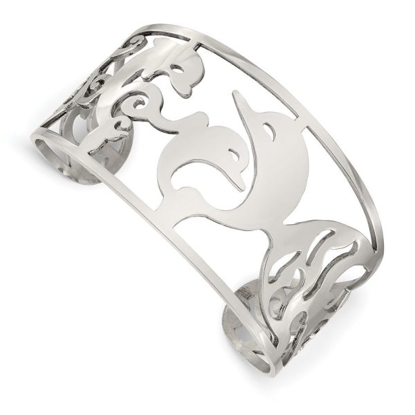 Stainless Steel Dolphins Cuff Bangle Bracelet Discount