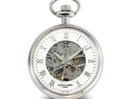 Charles Hubert Chrome-finish Off-White Ceramic Dial Pocket Watch For Cheap