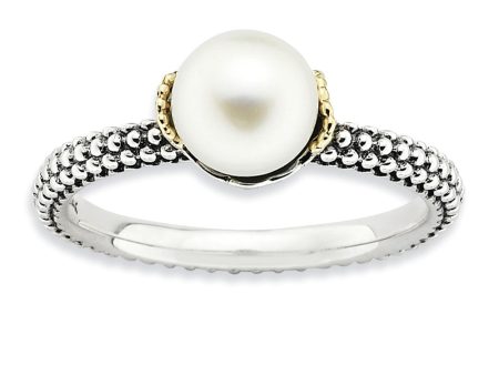 White FW Cultured Pearl, Sterling Silver & 14k Gold Accent Stack Ring Online Hot Sale