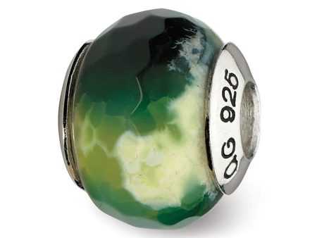 Green Cracked Agate w  Shell Stone & Sterling Silver Bead Charm, 13mm Online