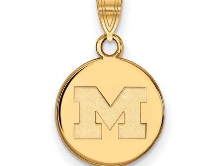 14k Yellow Gold U. of Michigan Small Initial M Disc Pendant For Sale