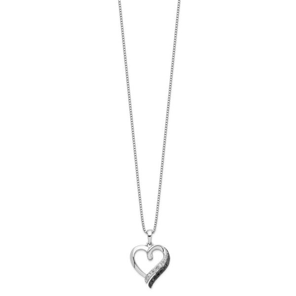 1 5 Cttw Black & White Diamond 17mm Heart Necklace in Sterling Silver Online Hot Sale