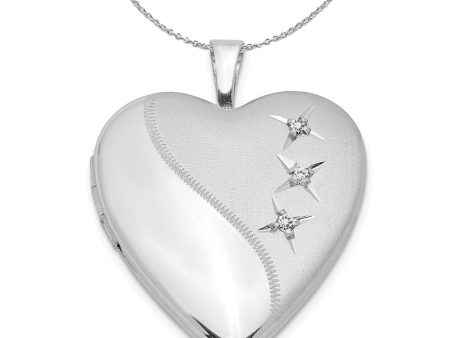 20mm Polished and Satin Triple Diamond Heart Silver Locket Necklace Online Sale