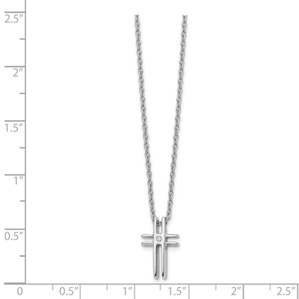 .01 Carat Diamond Cross Necklace in Rhodium Plated Silver, 18-20 Inch Hot on Sale